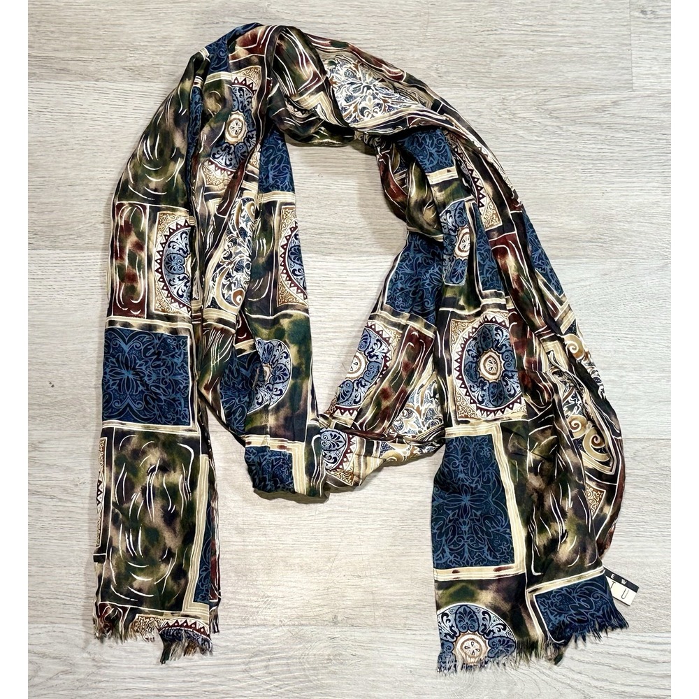 Vintage New York Studio 100% Silk Scarf Women's Multicolor Medallion Print Long